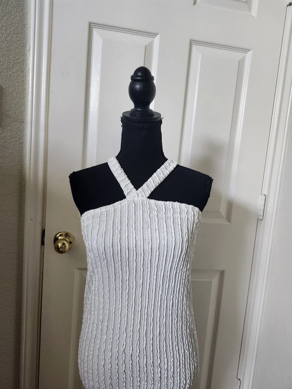 12th Tribe White Textured Halter Midi Dress - Women